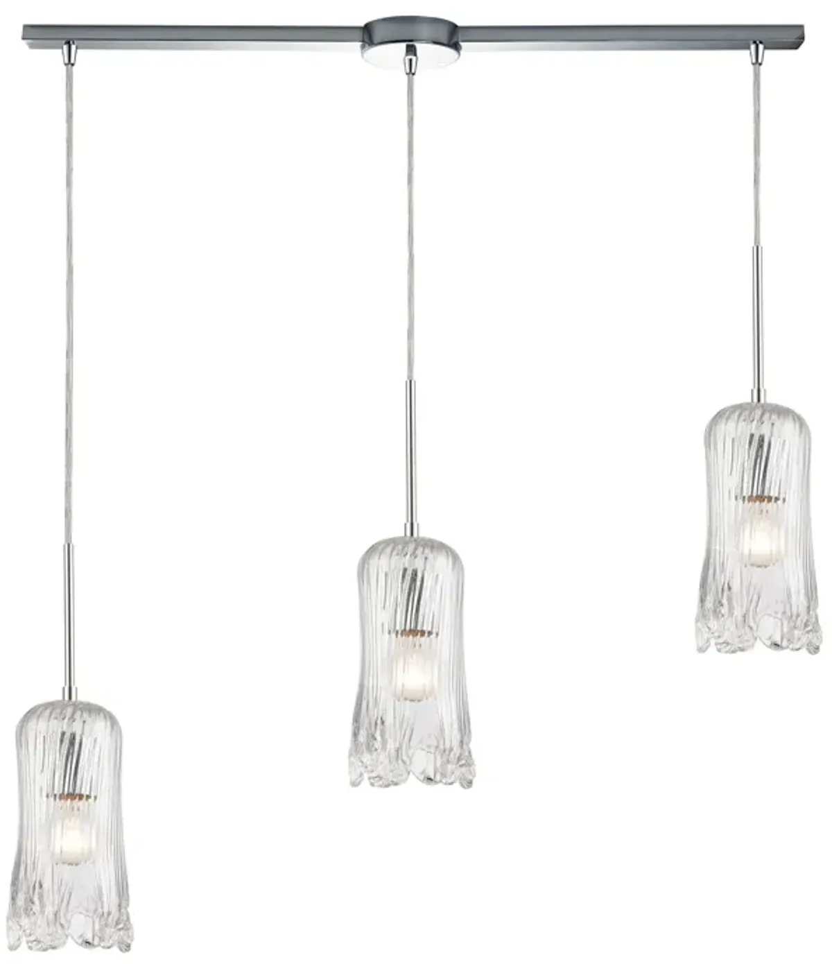 Hand Formed Glass 36" Wide 3-Light Mini Pendant - Polished Chrome