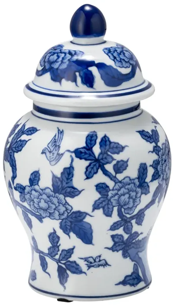 Cer, 8"h Temple Jar, Blue/white