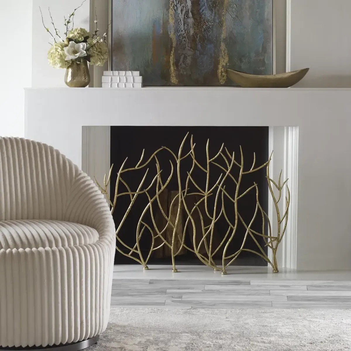 Gold Branches Decorative Fireplace Screen