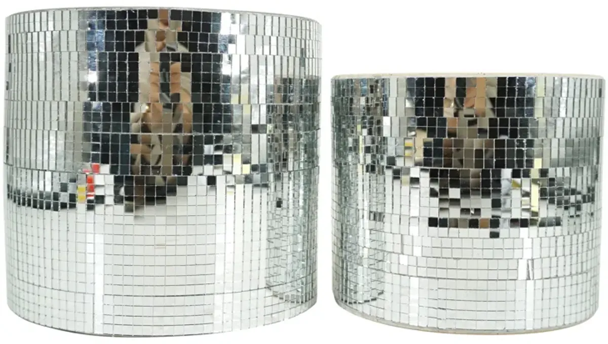 S/2 6/7" Disco Planter, Silver