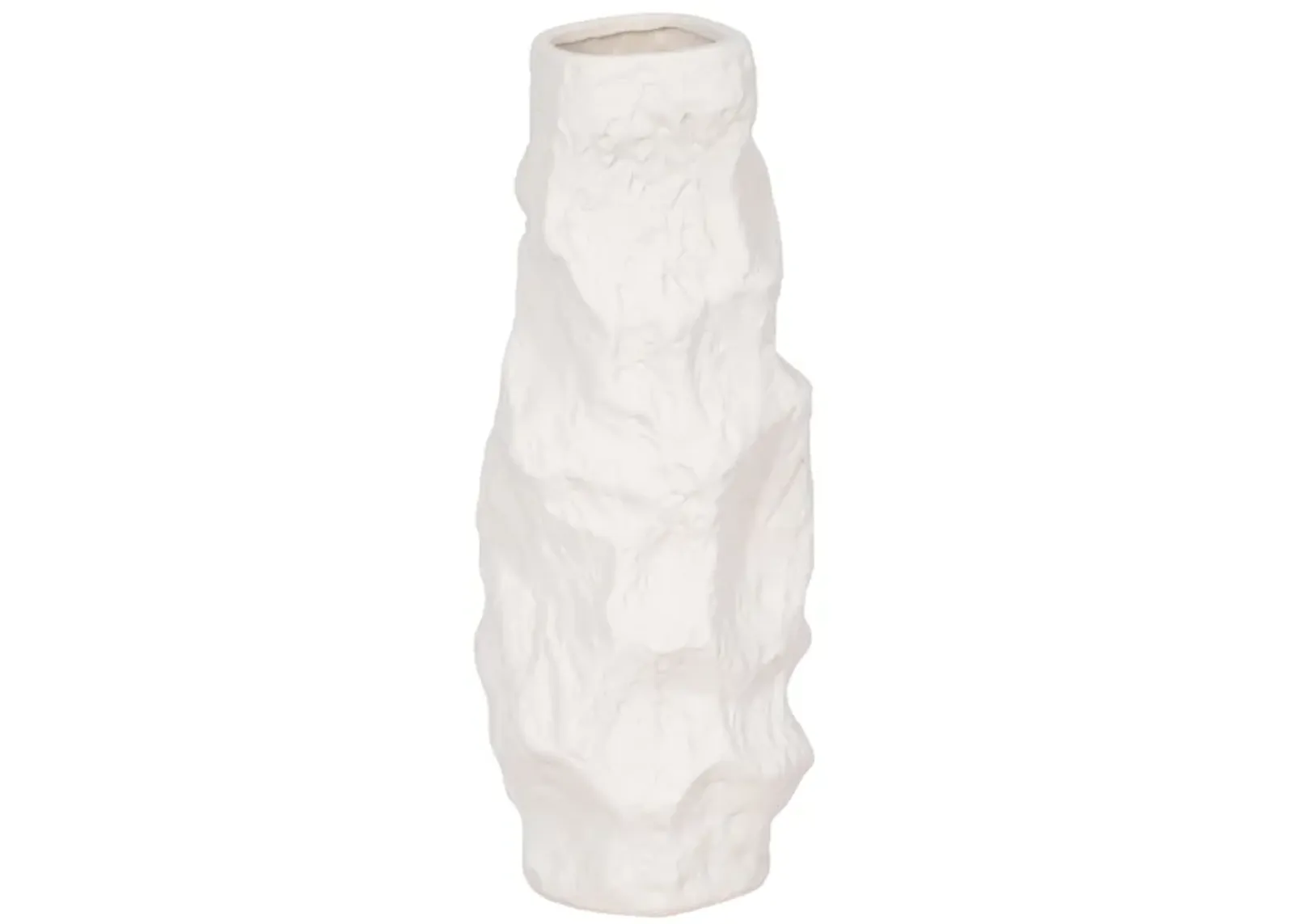 17" Jagged Textured Vase, White