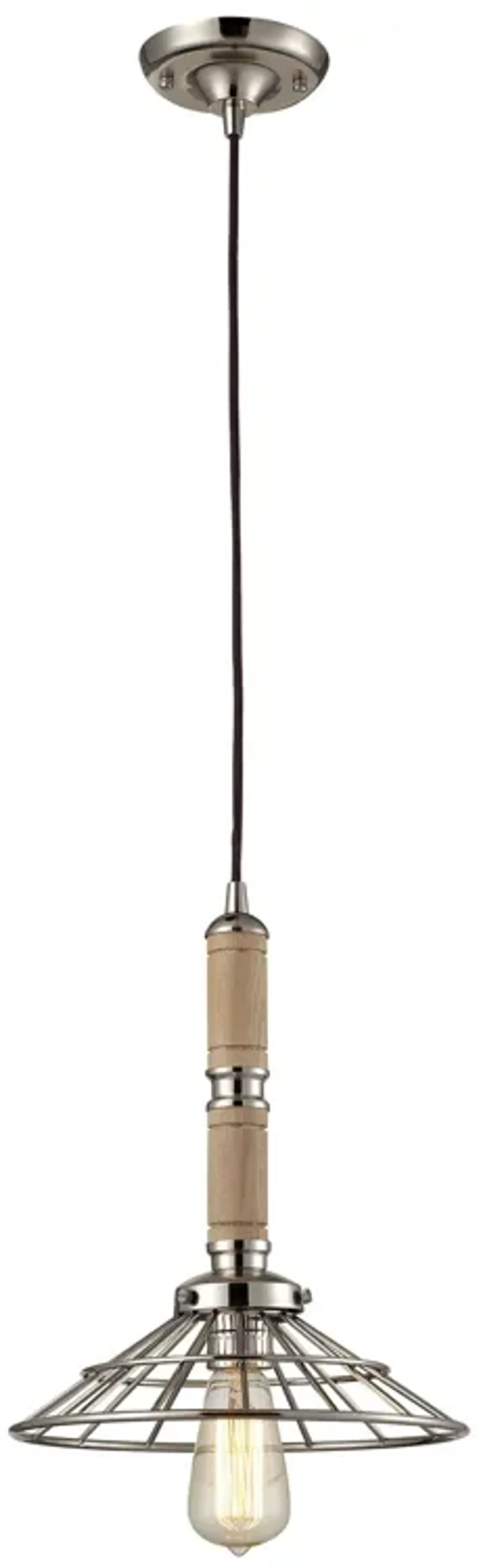 1-Light Wood Pendant in Polished Nickel