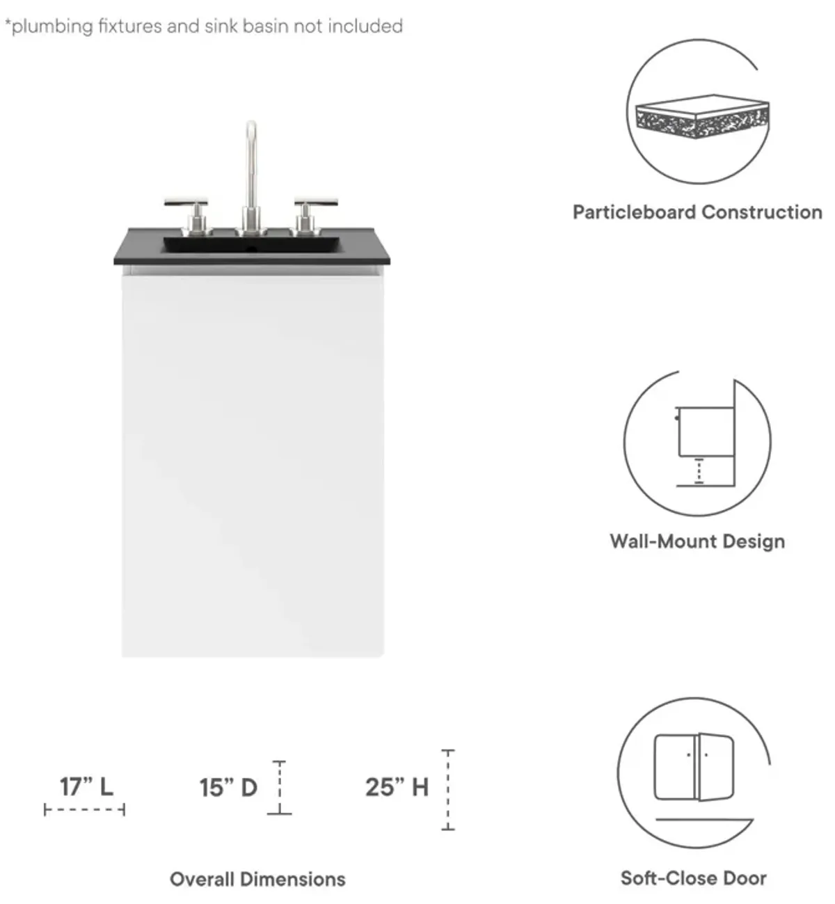 Vitality 18" Wall-Mount Bathroom Vanity (Sink Basin Not Included)