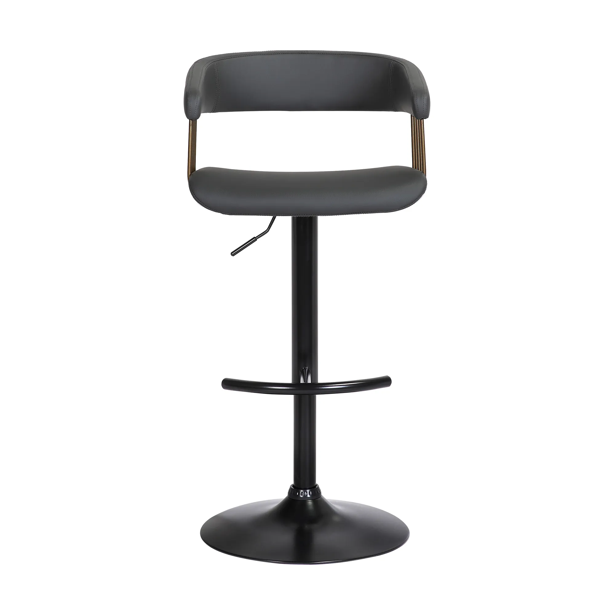 Calista Adjustable Bar Stool in Black Faux Leather with Golden Bronze and Black Metal