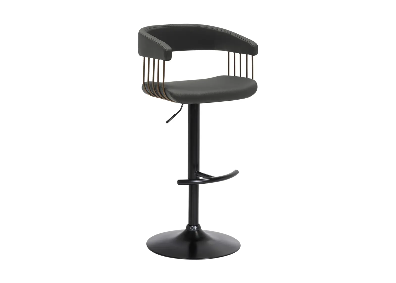 Calista Adjustable Bar Stool in Black Faux Leather with Golden Bronze and Black Metal