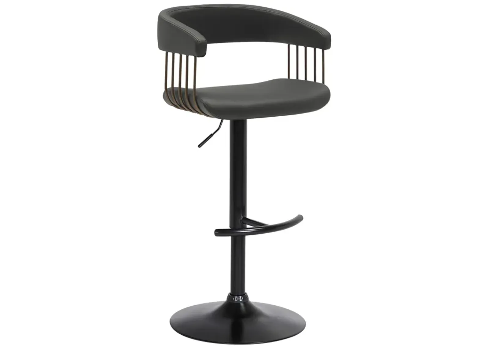 Calista Adjustable Bar Stool in Black Faux Leather with Golden Bronze and Black Metal