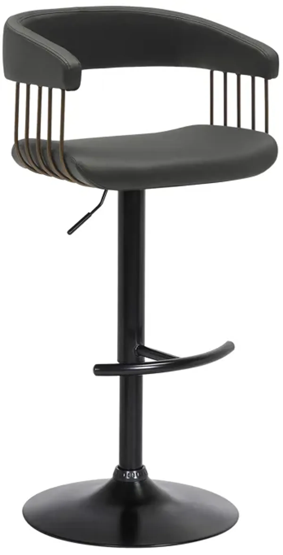 Calista Adjustable Bar Stool in Black Faux Leather with Golden Bronze and Black Metal