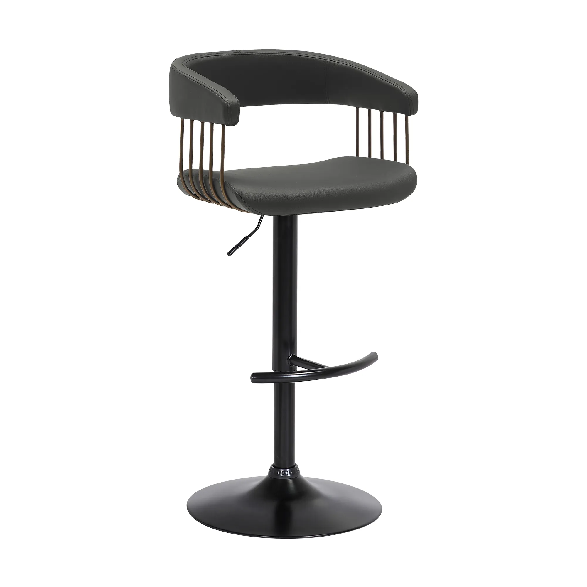 Calista Adjustable Bar Stool in Black Faux Leather with Golden Bronze and Black Metal