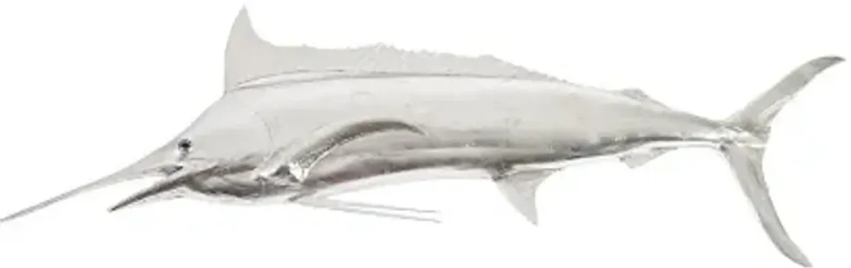 blue marlin fish wall sculpture, resin, silver leaf