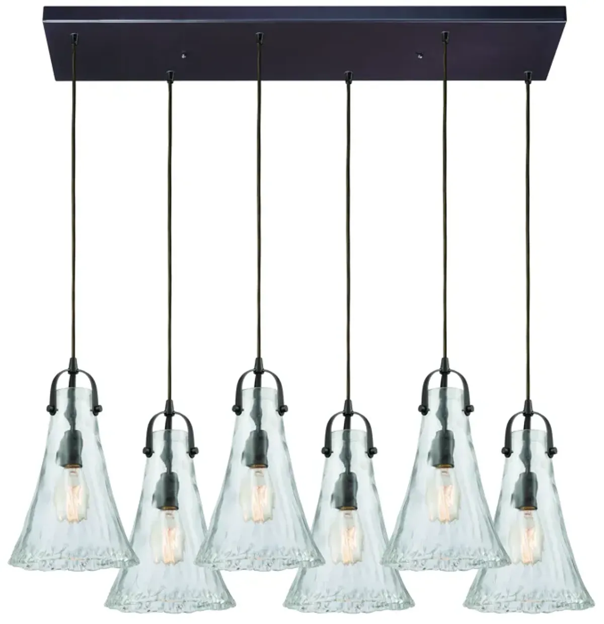 Hand Formed Glass 32" Wide 6-Light Mini Pendant - Oil Rubbed Bronze
