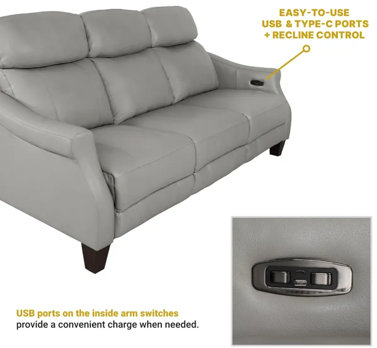 Felicity 84" Zero Gravity Power Reclining Sofa in Silver Leather