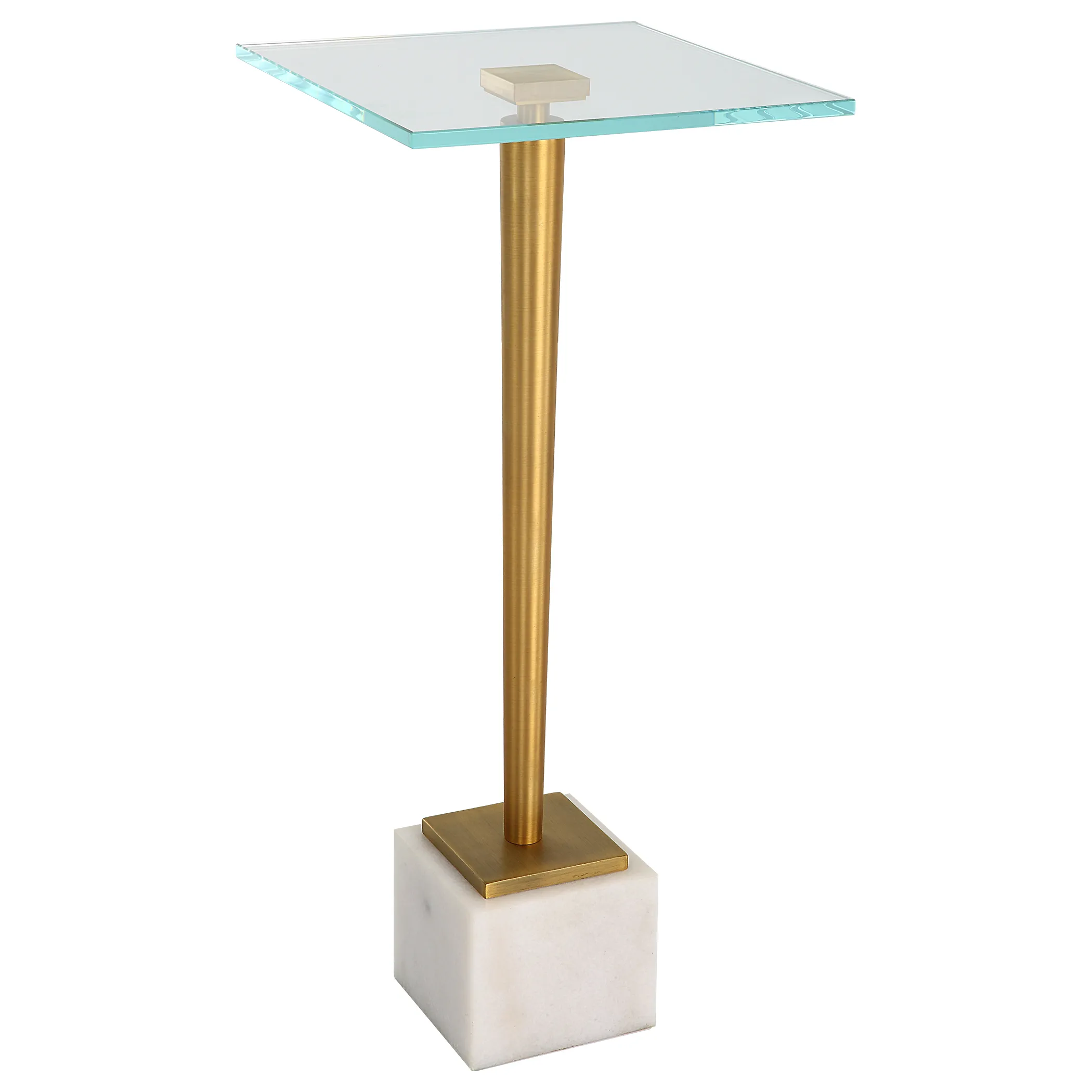 Natural White Marble And Tempered Glass Top Marble Base End Tables