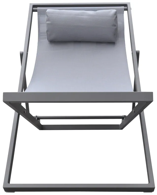 Wave Outdoor Patio Aluminum Deck Chair in Grey Powder Coated Finish with Grey Sling Textilene