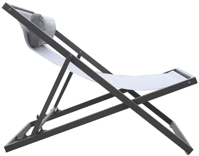 Wave Outdoor Patio Aluminum Deck Chair in Grey Powder Coated Finish with Grey Sling Textilene