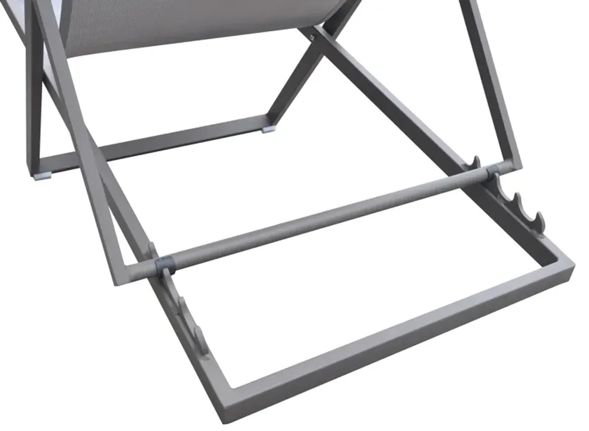 Wave Outdoor Patio Aluminum Deck Chair in Grey Powder Coated Finish with Grey Sling Textilene