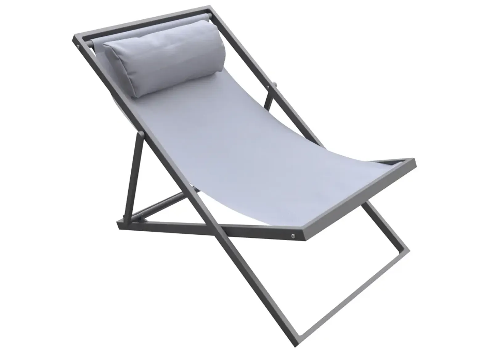 Wave Outdoor Patio Aluminum Deck Chair in Grey Powder Coated Finish with Grey Sling Textilene