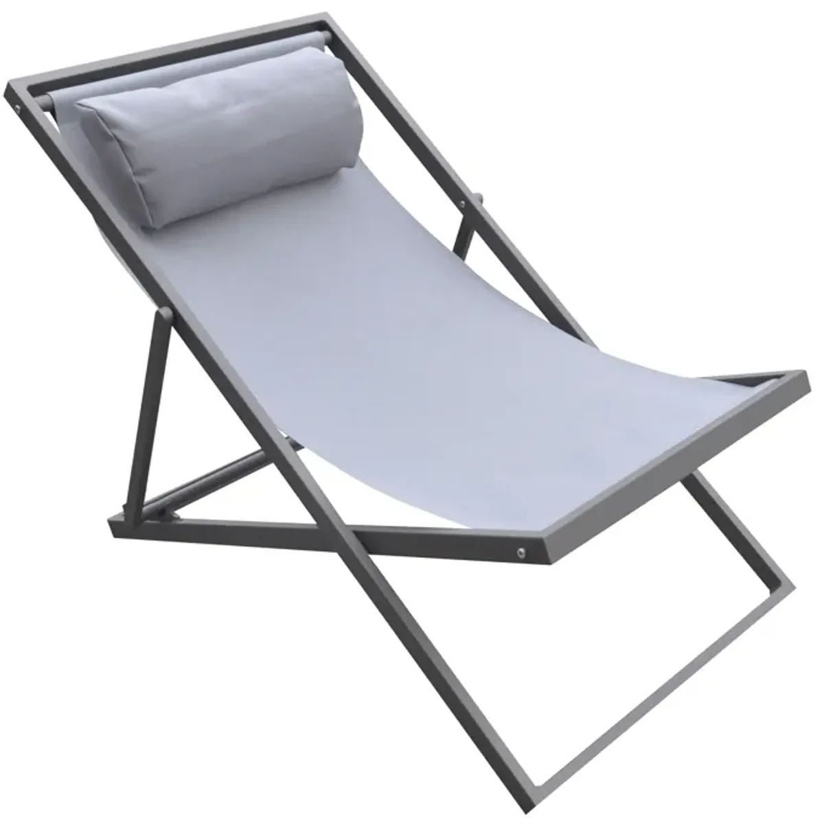 Wave Outdoor Patio Aluminum Deck Chair in Grey Powder Coated Finish with Grey Sling Textilene