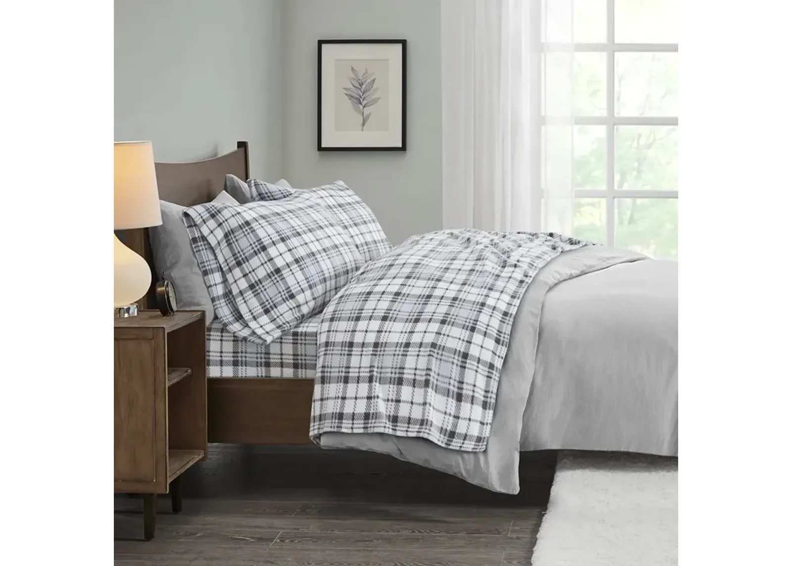 True North by Sleep Philosophy Micro Fleece Grey Plaid Sheet Set