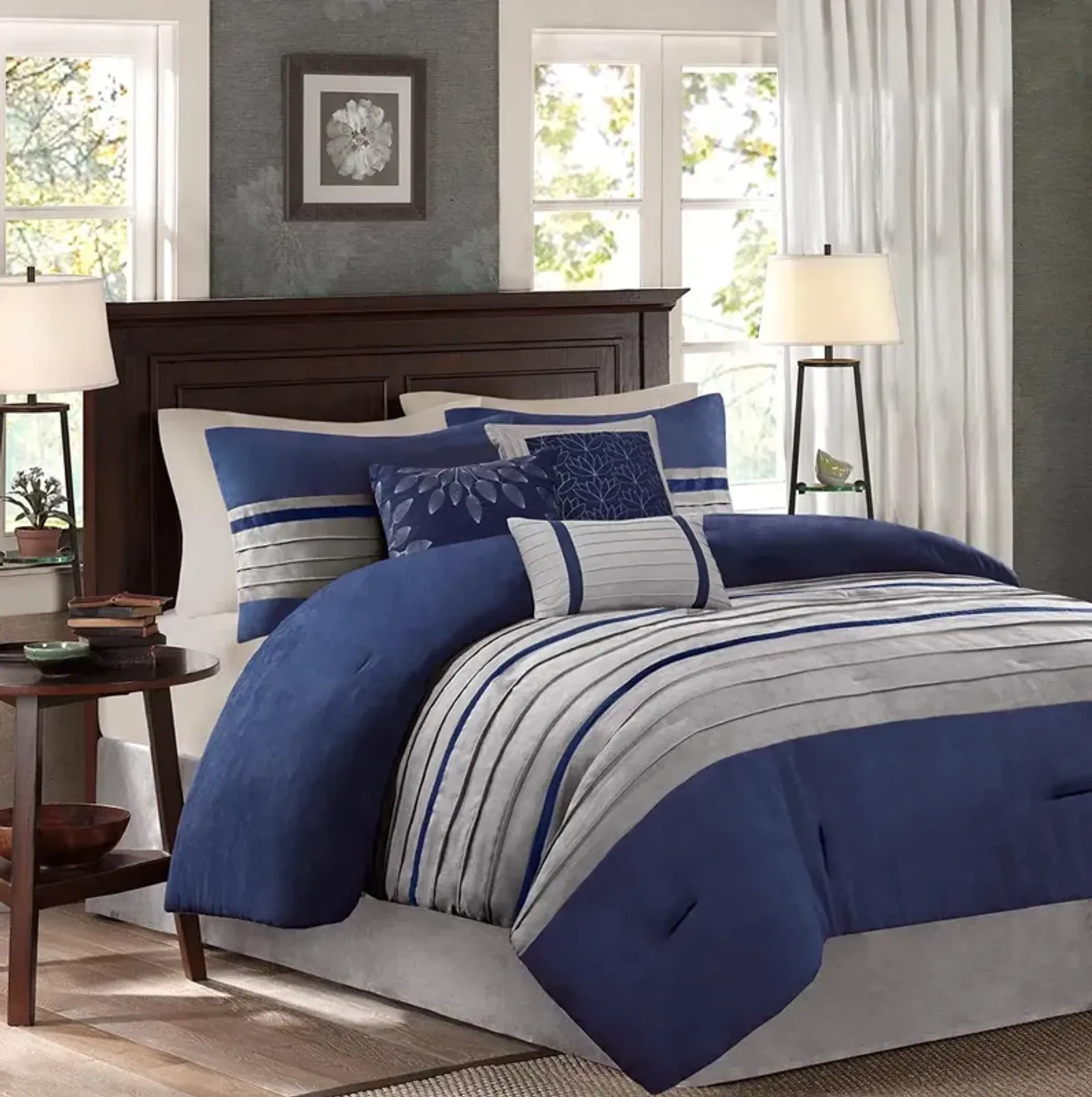 Madison Park Palmer Blue 7 Piece Comforter Set