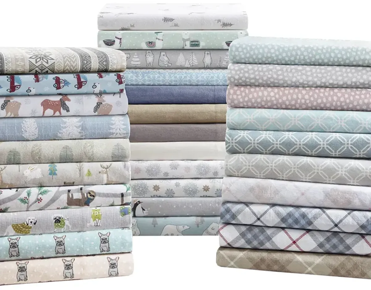 True North by Sleep Philosophy Cozy Flannel Grey Penguins Printed Sheet Set