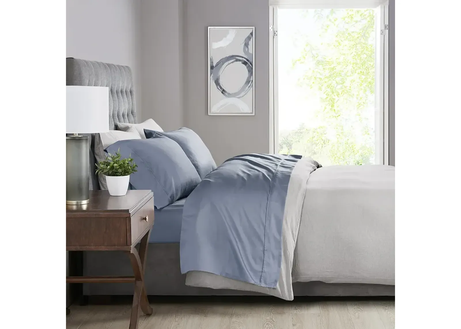 Madison Park 525 Thread Count Blue Cotton Blend Sheet Set