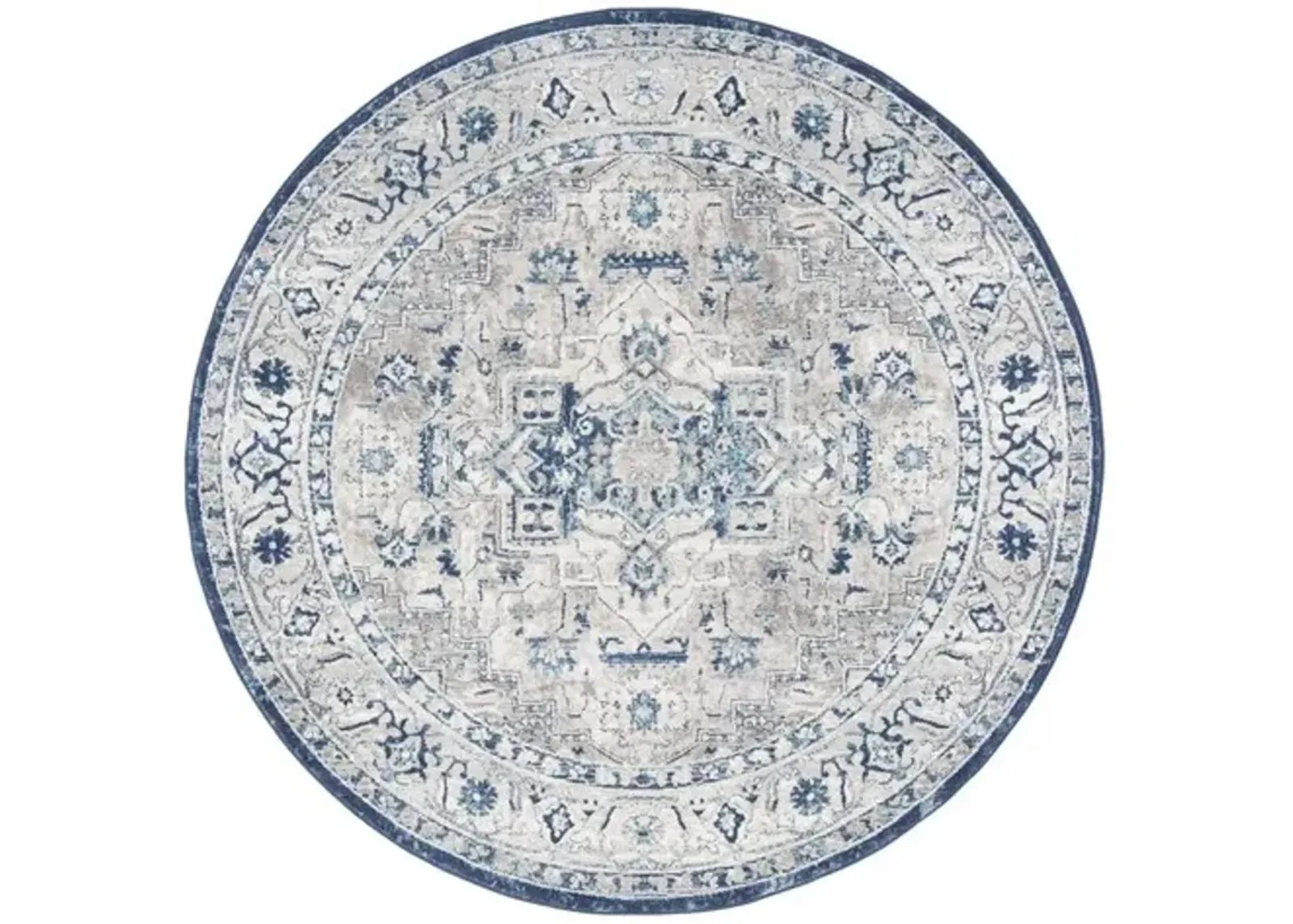 Brentwood 851 Light Grey / Blue 3' X 3' Round Round Powerloomed Rug