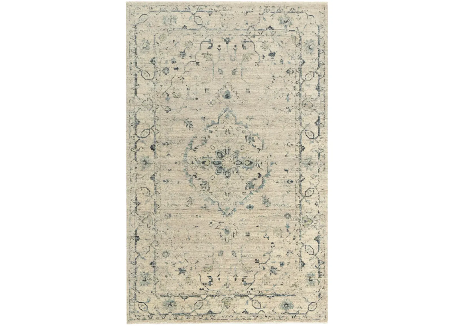 Platinum Beige/Green Distressed Classical Proprietary Wool 2' x 3'  Rectangle Rug