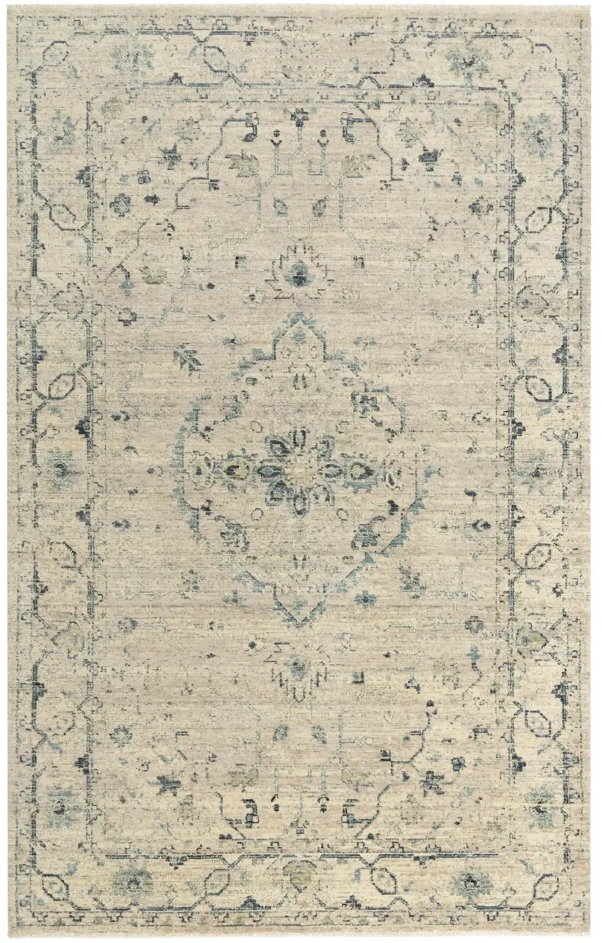 Platinum Beige/Green Distressed Classical Proprietary Wool 2' x 3'  Rectangle Rug