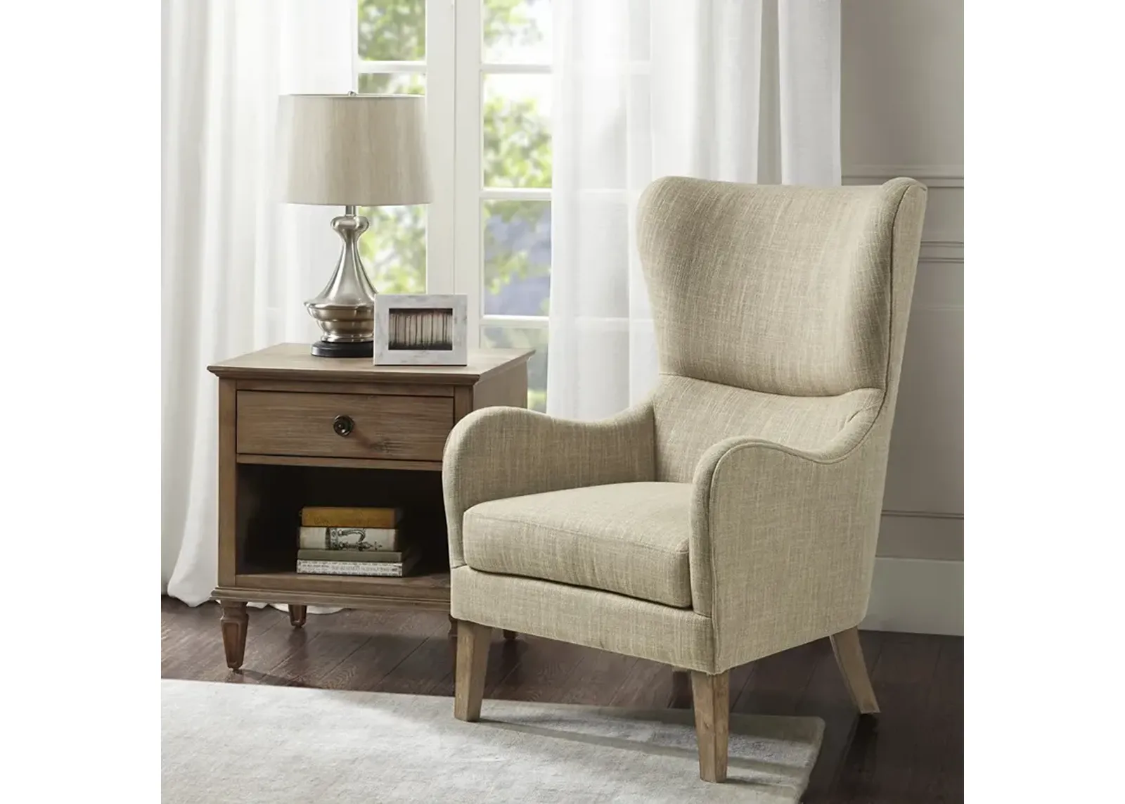 Madison Park Arianna Taupe Multi Swoop Wing Chair