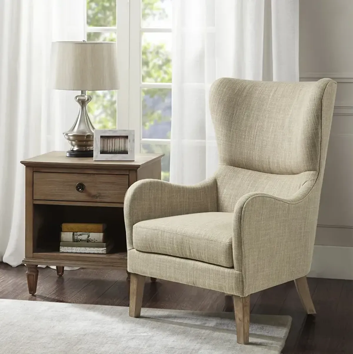 Madison Park Arianna Taupe Multi Swoop Wing Chair