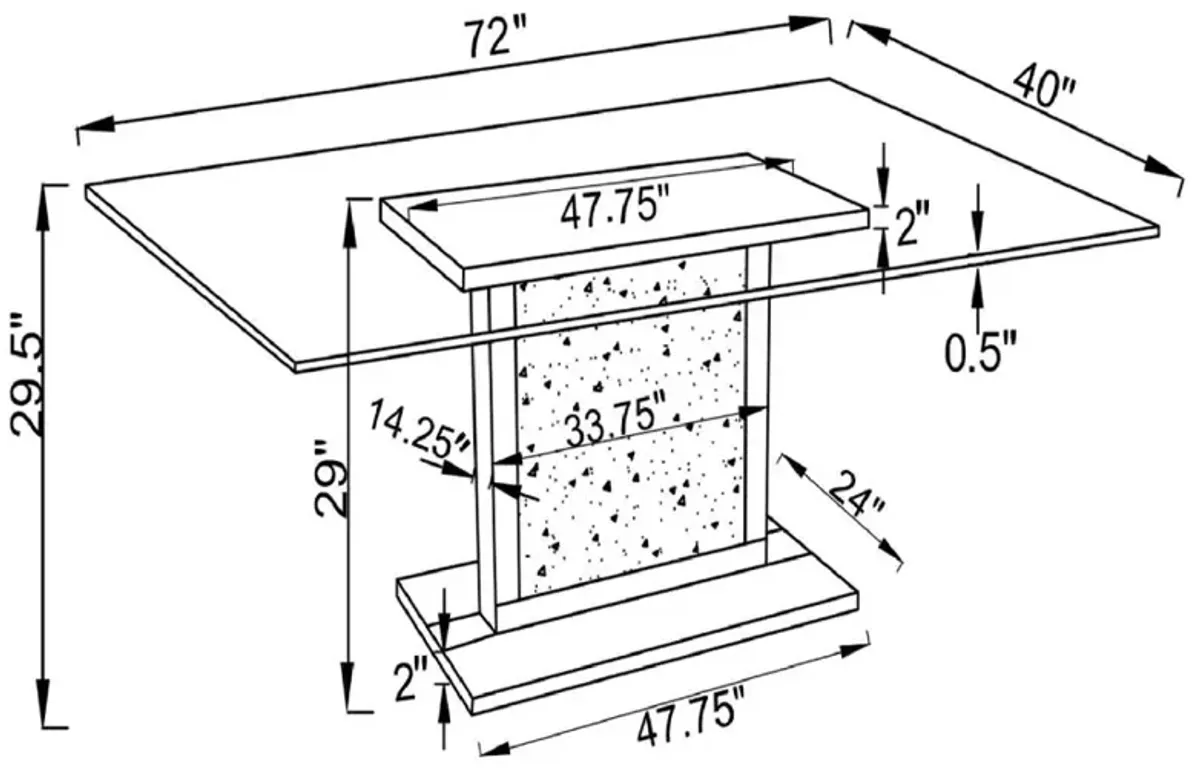 Marilyn Pedestal Rectangle Glass Top Dining Table Mirror