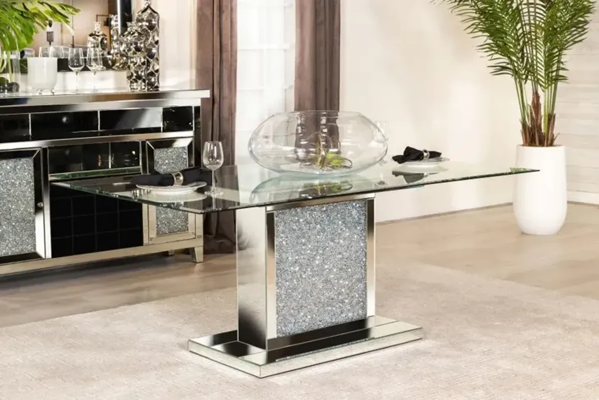 Marilyn Pedestal Rectangle Glass Top Dining Table Mirror