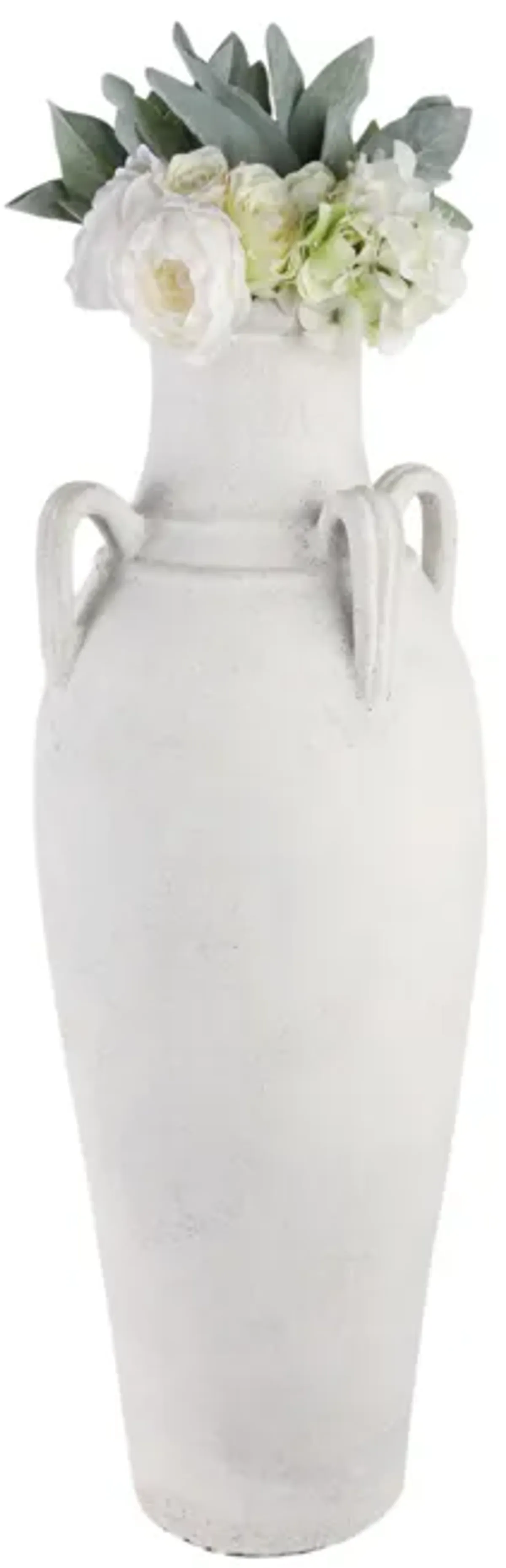39" Terracotta Floor Vase W/handles, Ivory