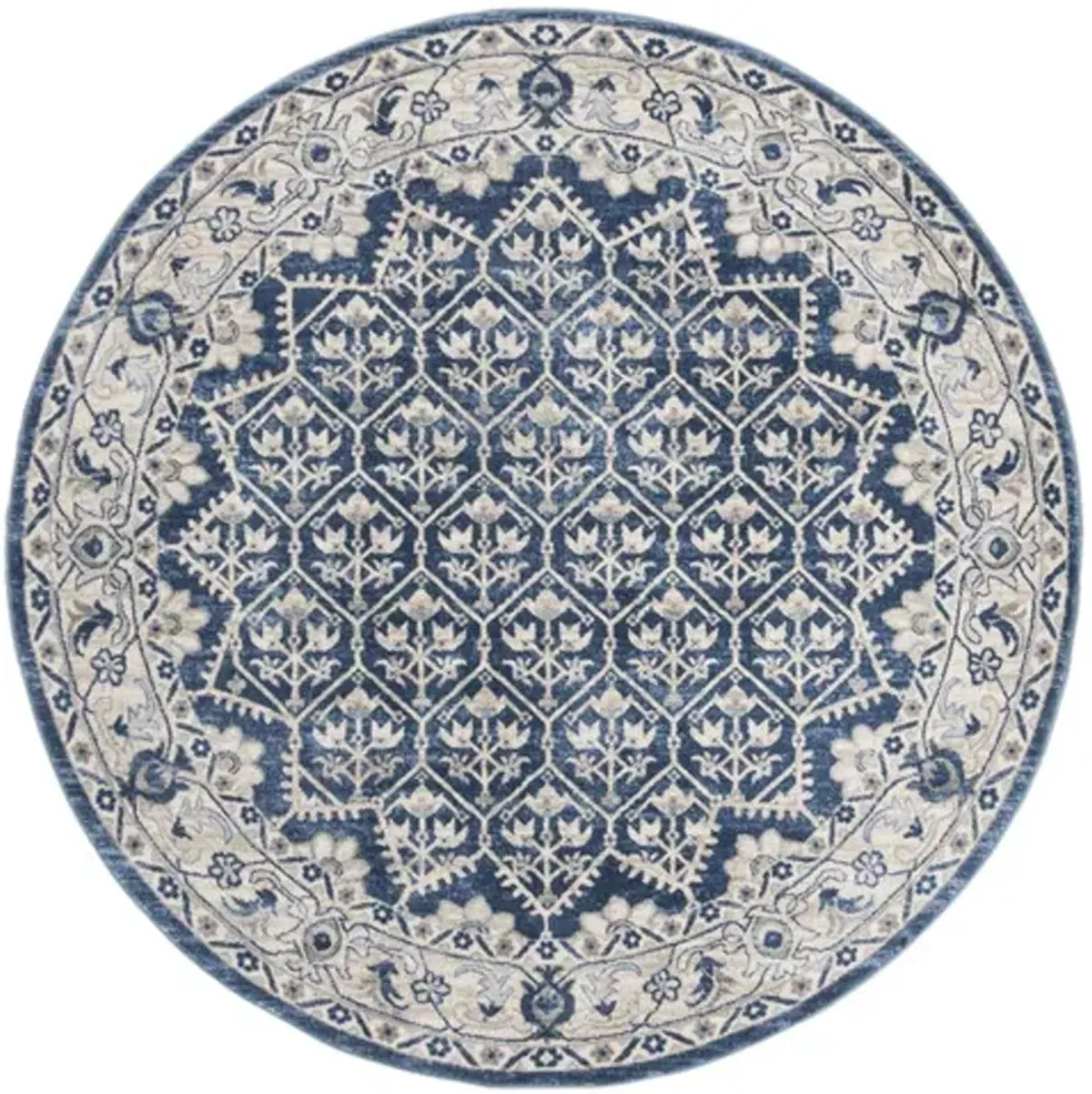 Brentwood 869 Navy / Light Grey 3' X 3' Round Round Powerloomed Rug