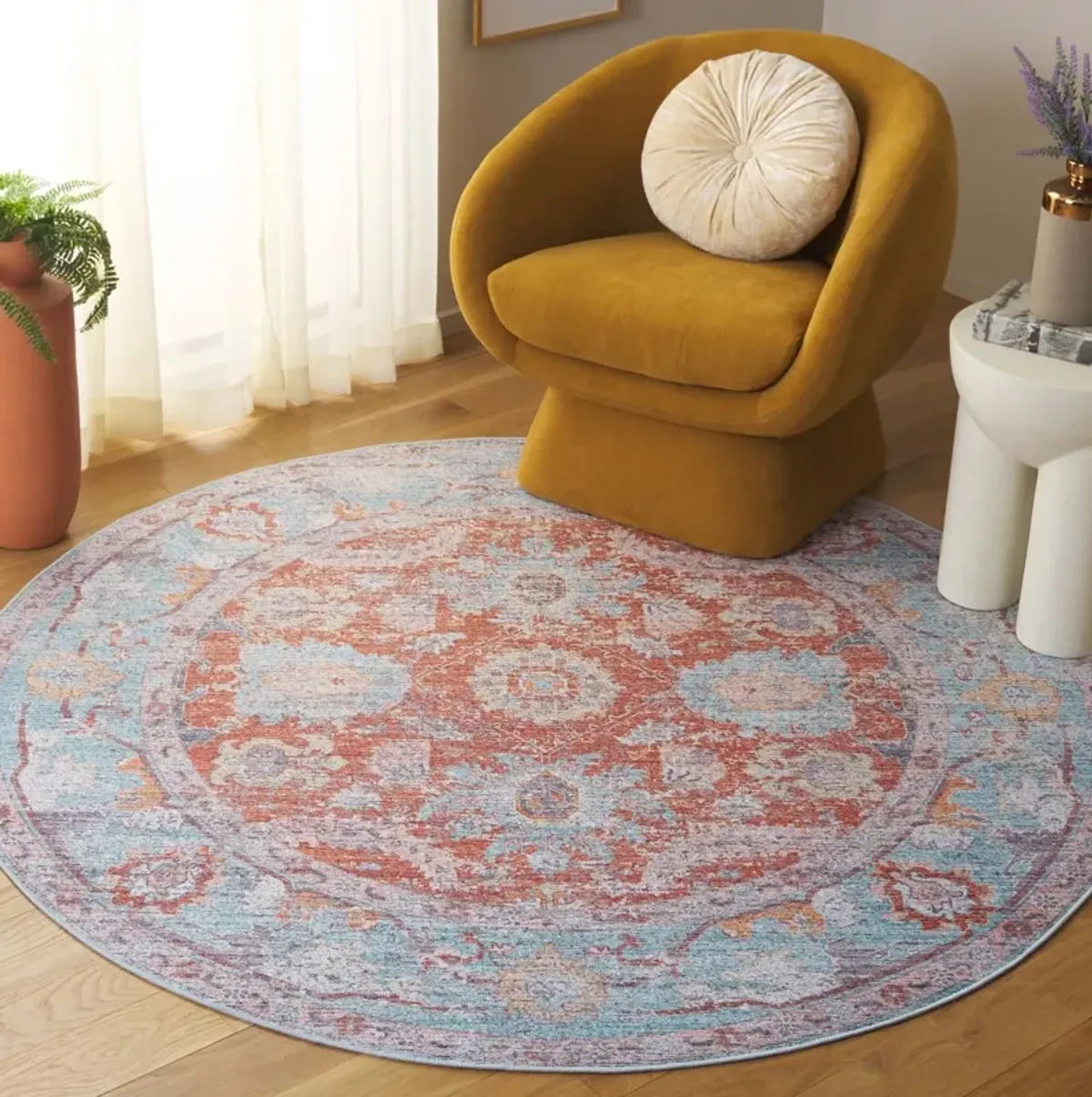 TUCSON 908 TURQUOISE  6' x 6' Round Round Rug