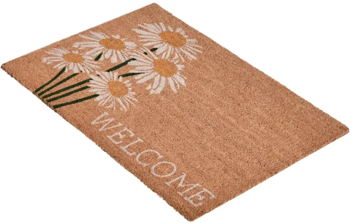 Daisy Welcome 24"x36" Doormat Choir Front and PVC Backing Ivory and Natural