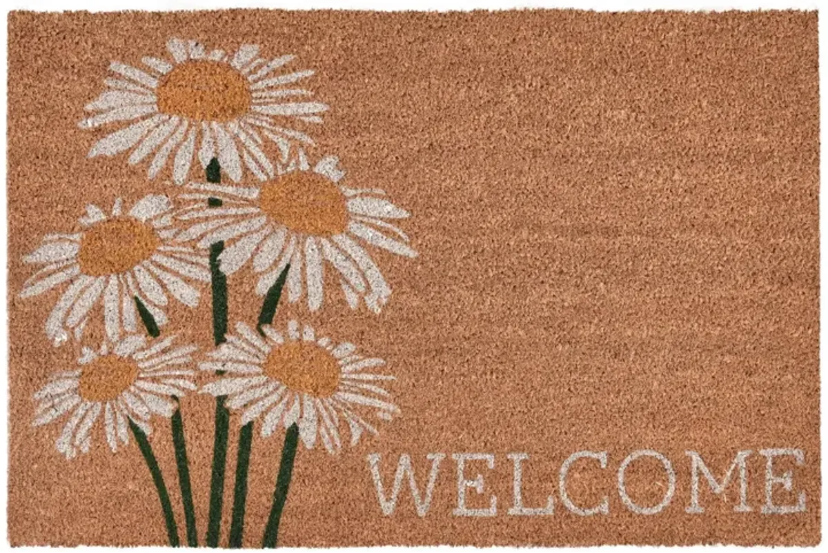 Daisy Welcome 24"x36" Doormat Choir Front and PVC Backing Ivory and Natural