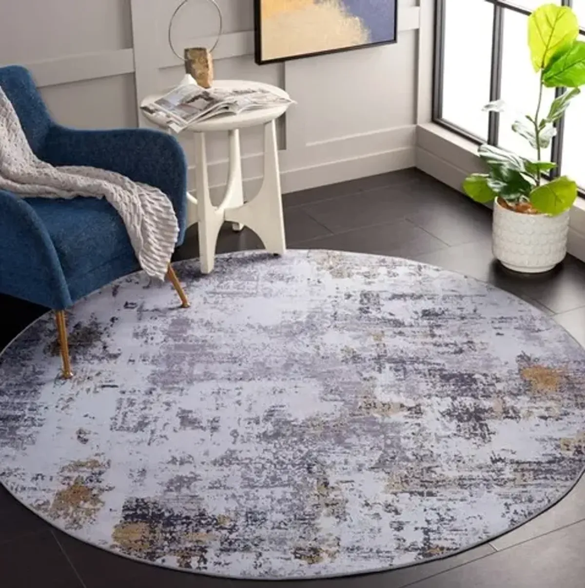 TACOMA 863 M/W S/R Grey  6' X 6' Round Round Rug