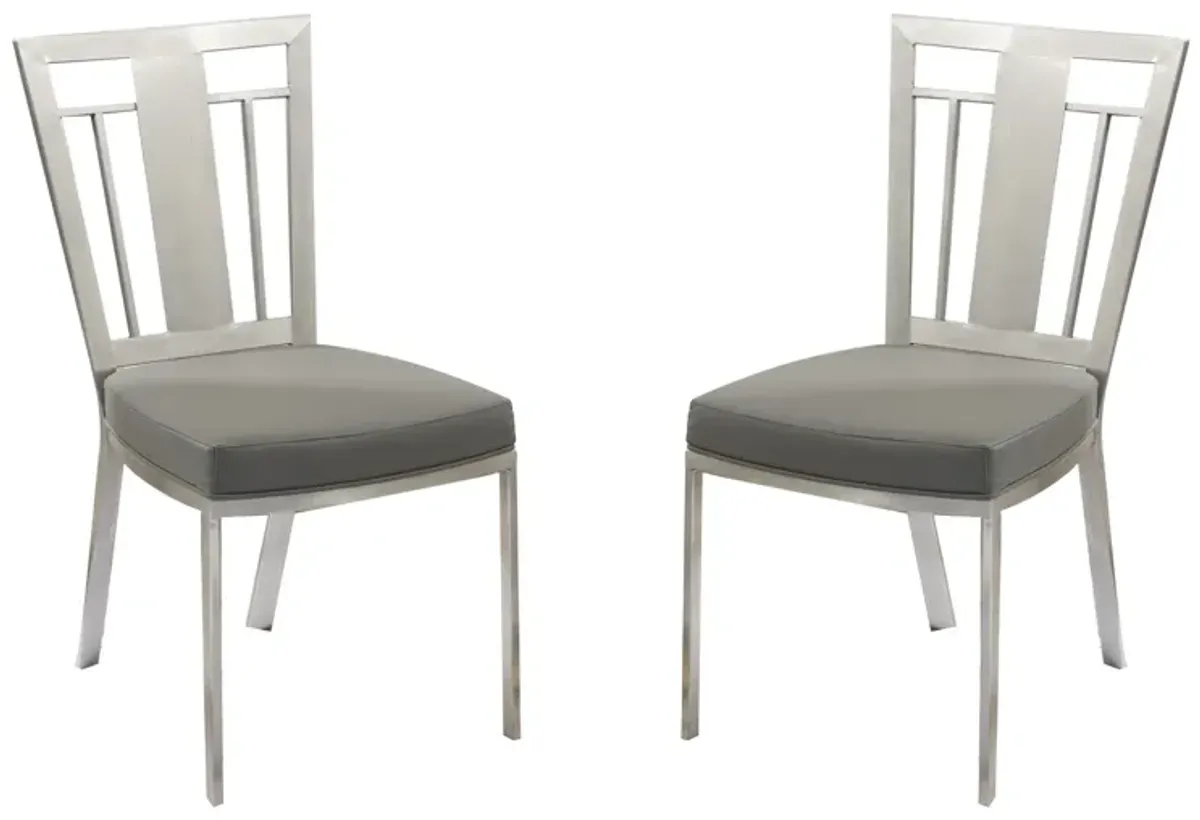 Cleo Contemporary Dining Chair In Gray and Stainless Steel - Set of 2