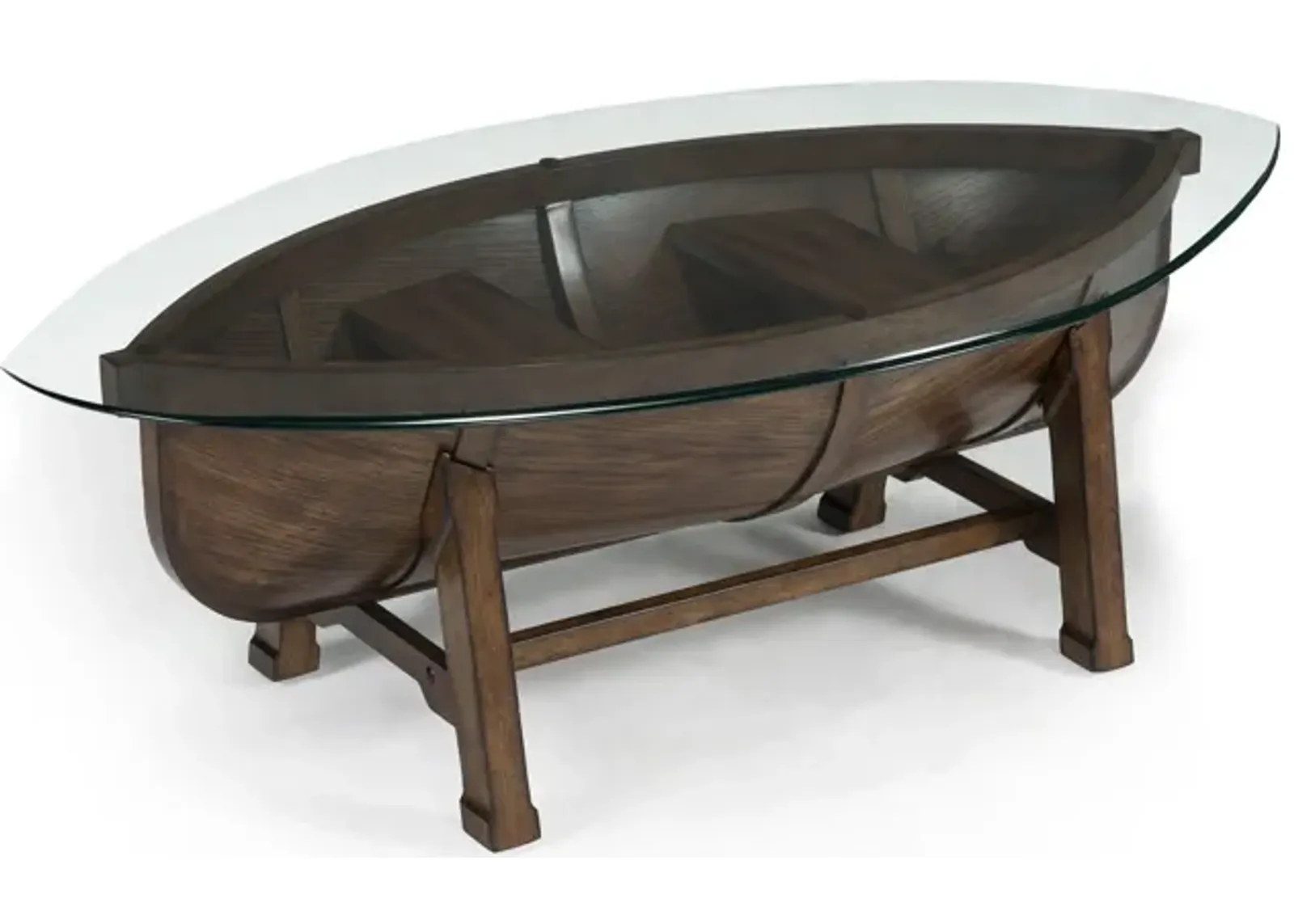 Beafort Oval Cocktail Table with Dark Oak Base and Glass Top