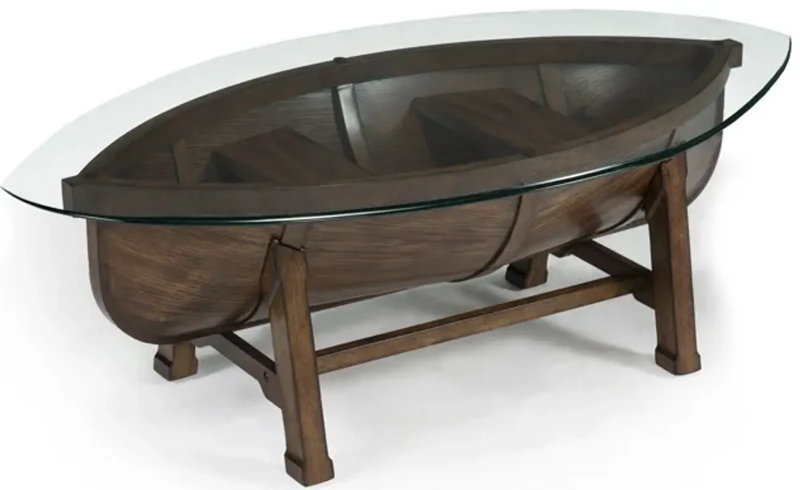 Beafort Oval Cocktail Table with Dark Oak Base and Glass Top