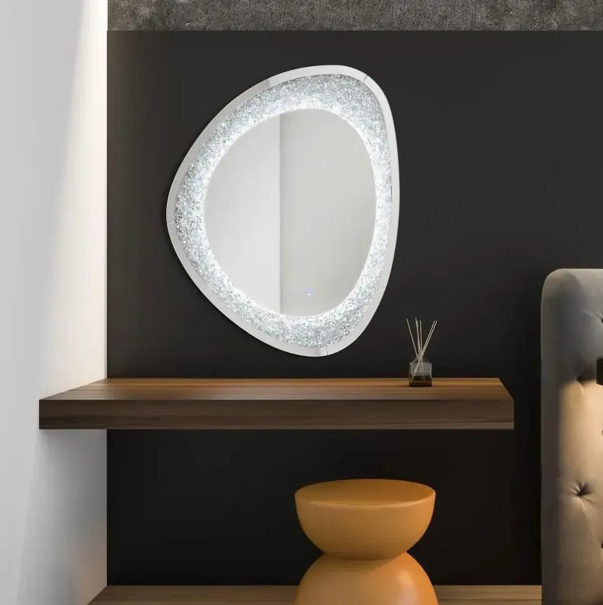 Mirage Acrylic Crystals Inlay Wall Mirror with LED Lights