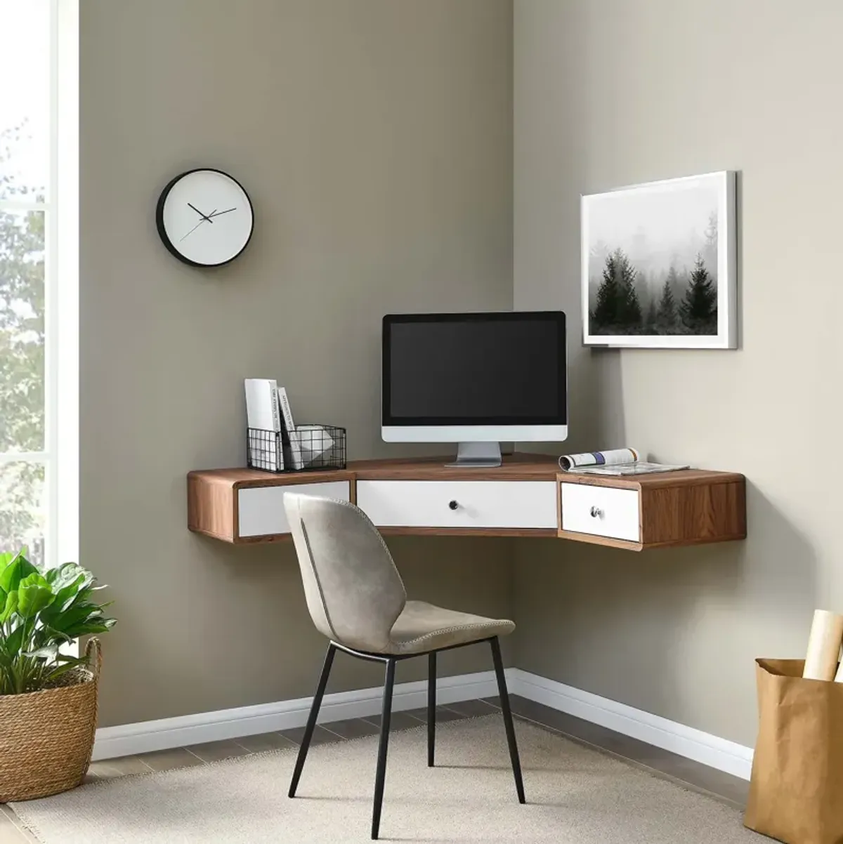 Transmit 47" Wall Mount Corner Walnut Office Desk