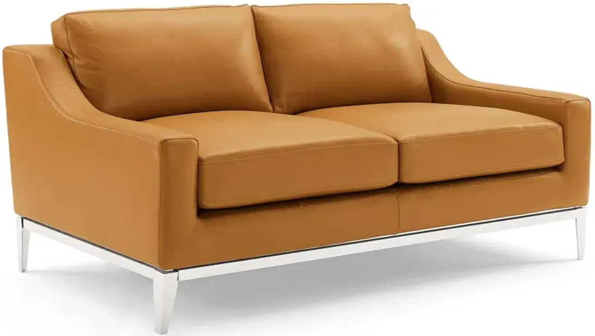 Harness Stainless Steel Base Leather Sofa and Loveseat Set