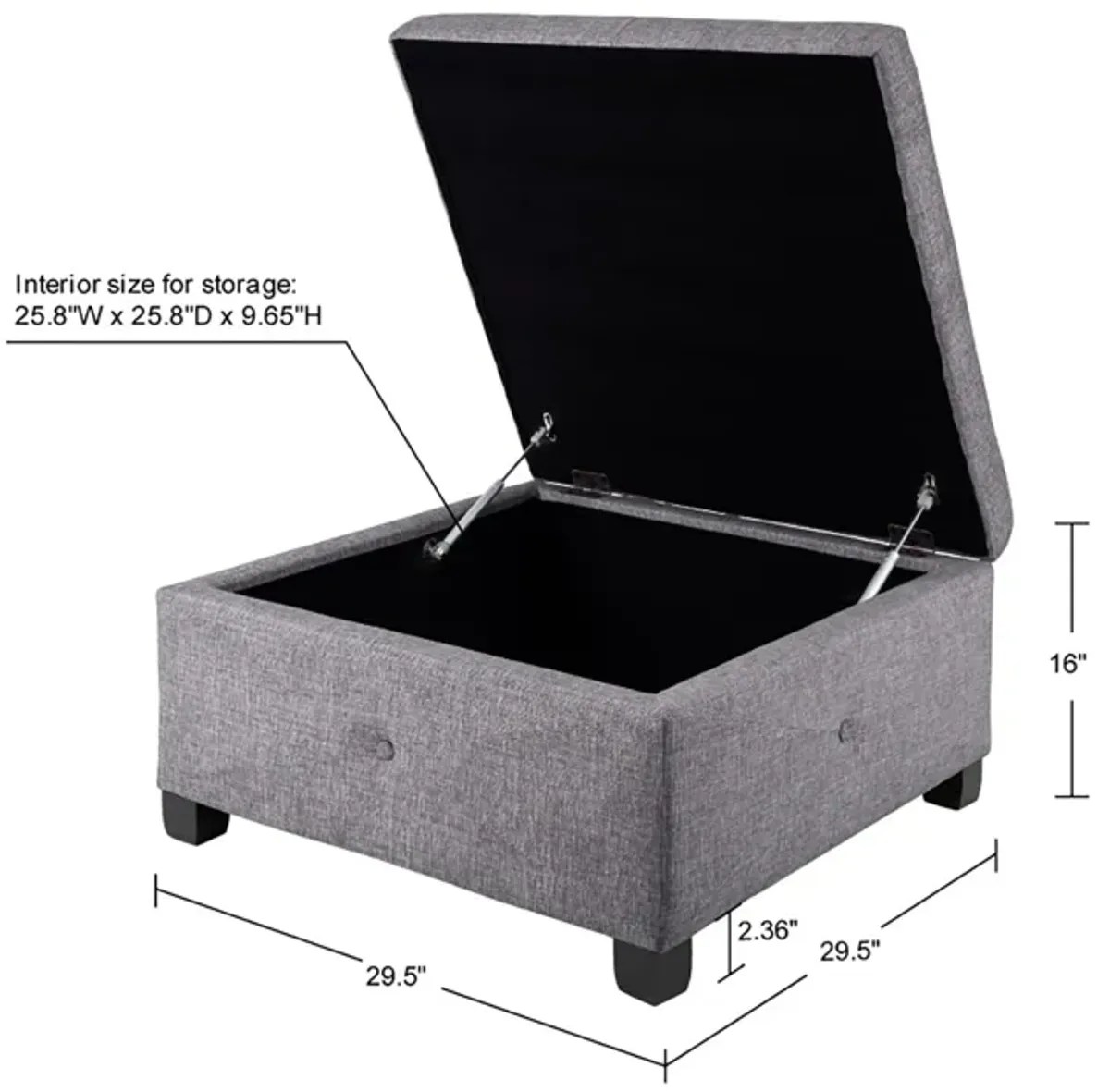 Madison Park Aspen Charcoal Soft Close Storage Ottoman