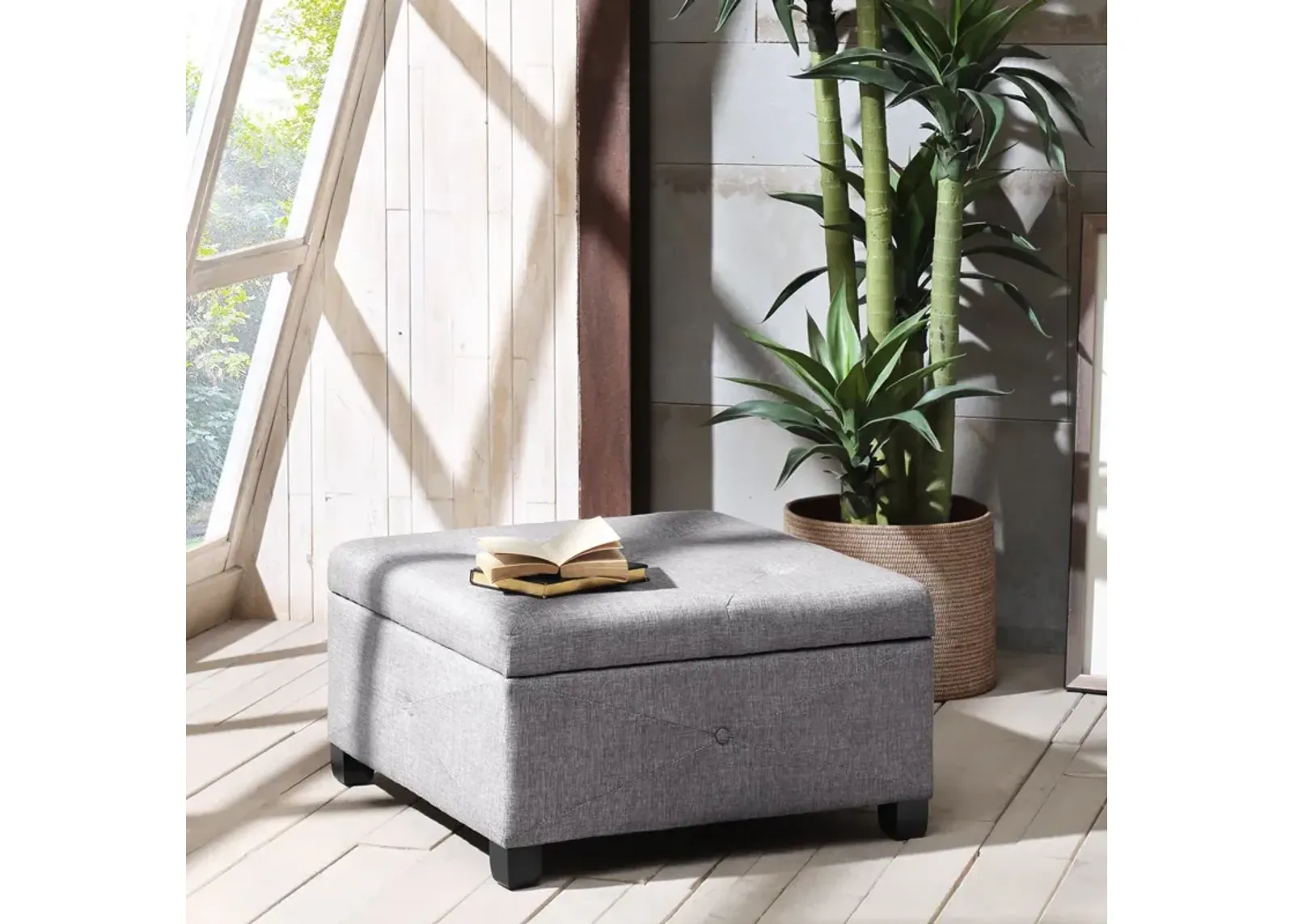 Madison Park Aspen Charcoal Soft Close Storage Ottoman