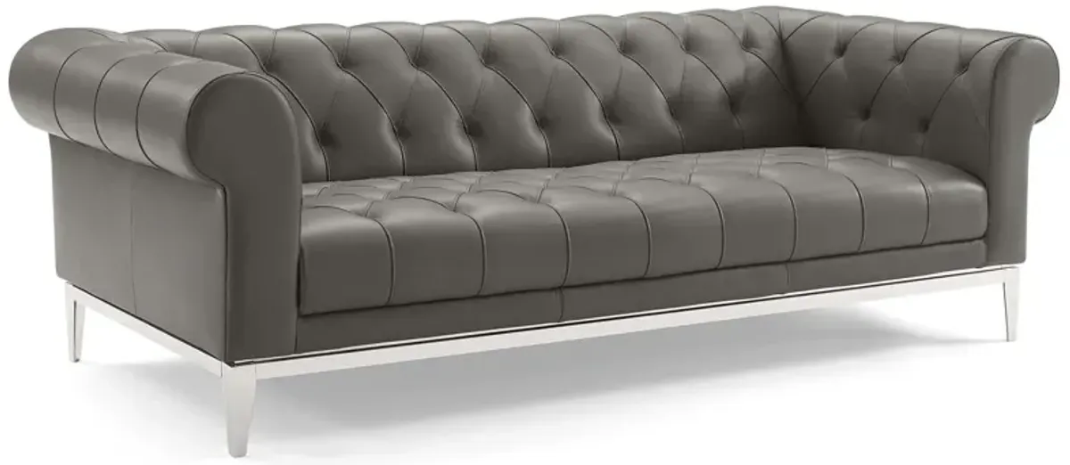 Idyll Tufted Button Upholstered Leather Chesterfield Sofa