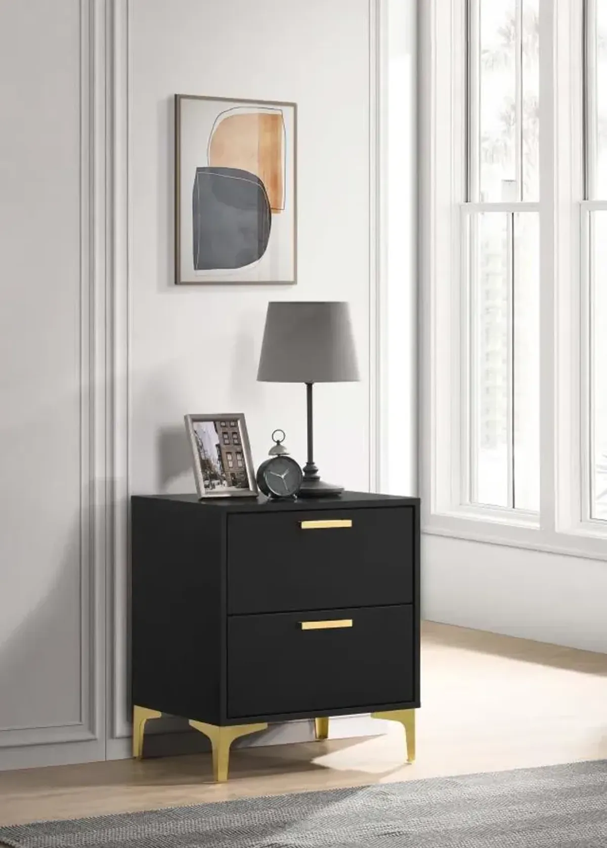 Kendall 2-drawer Nightstand Black and Gold