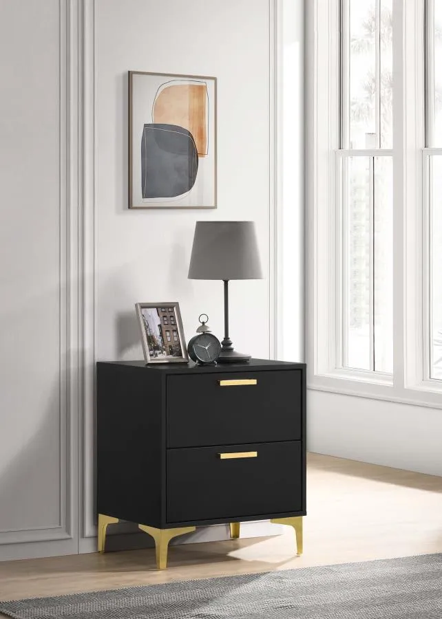 Kendall 2-drawer Nightstand Black and Gold