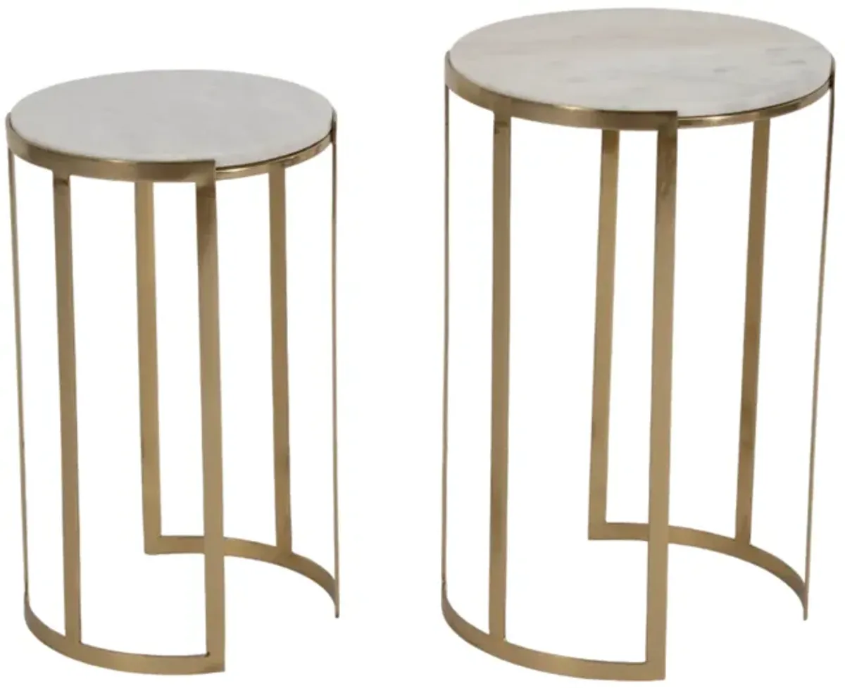 S/2 20/22" Morwar Marble Top Accent Tables, White/